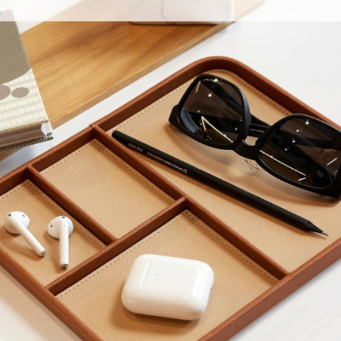 Leather Valet Tray Organizer - Minimalist Desk & Bedside Storage
