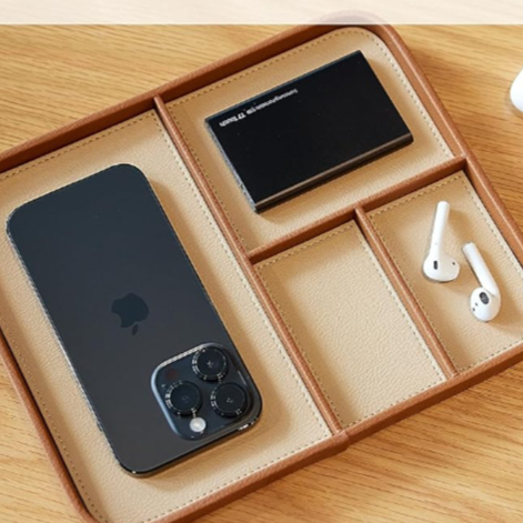 Leather Valet Tray Organizer - Minimalist Desk & Bedside Storage